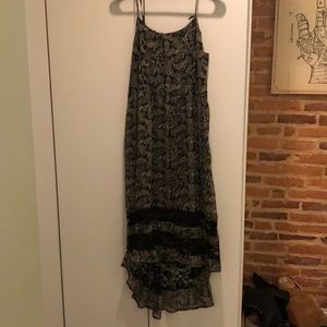 Black and gray paisley dress high low cut